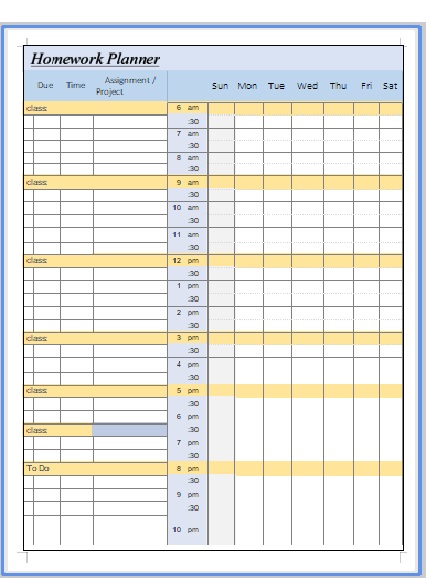 Homework Agenda Planner 